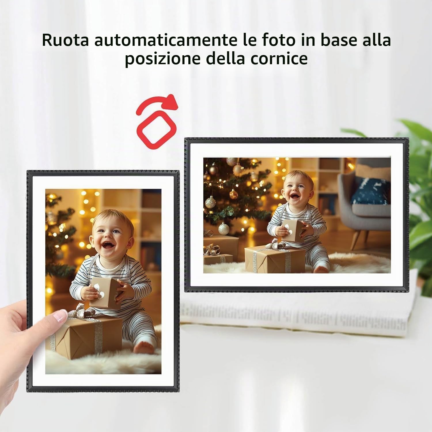 Cornice digitale WLAN da 10,1 pollici, 32 GB di memoria Cornice digitale intelligente 1280 * 800 HD IPS touchscreen con rotazione automatica, condivisione di foto o video tramite l'app Frameo