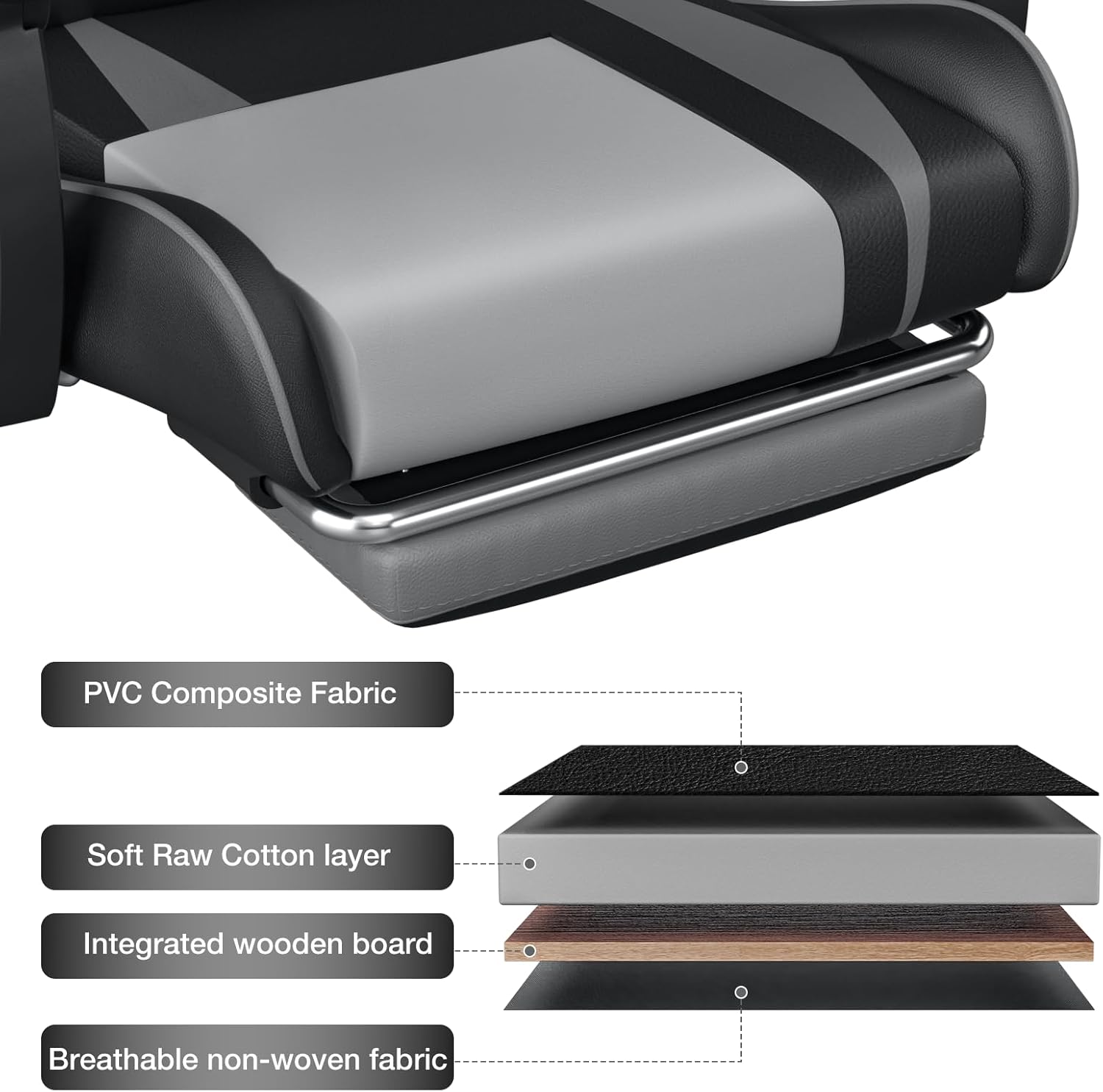 HOFFREE Massage Gaming Chair for Kids Computer Gamer Chair with Footrest and Lumbar Support Reclining PC Game Chair with Headrest for Gaming Room Gray and Black