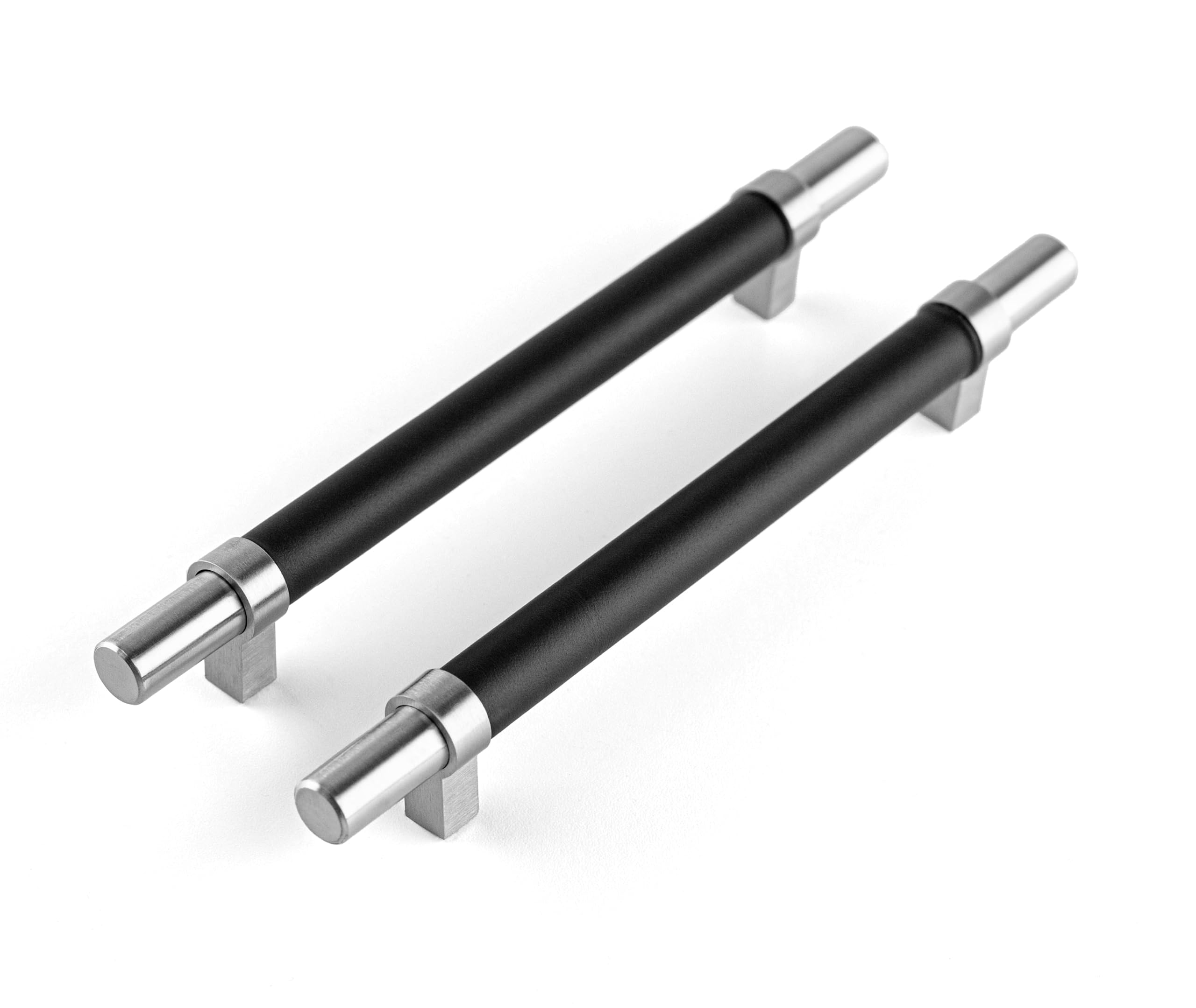 Brute Strength, Furniture Handles, Steel & Full Grain Leather, 160mm Hole Spacing, Silver & Black, Pack of 4