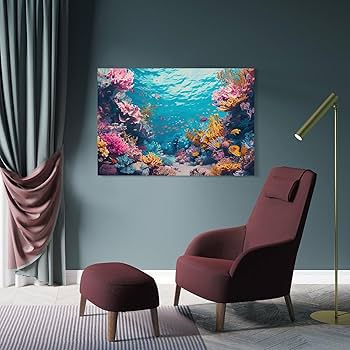 油彩画 魚の群れ Amazon.co.jp: 絵画 カラフルな海底の魚の群れインテリア 絵画