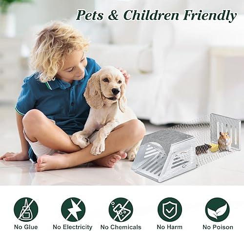 Miniatura 4 de 2 trampas para ratones humanitarias, sin necesidad de montaje, trampa automática continua para ratas con puerta de una sola vía, reutilizable,