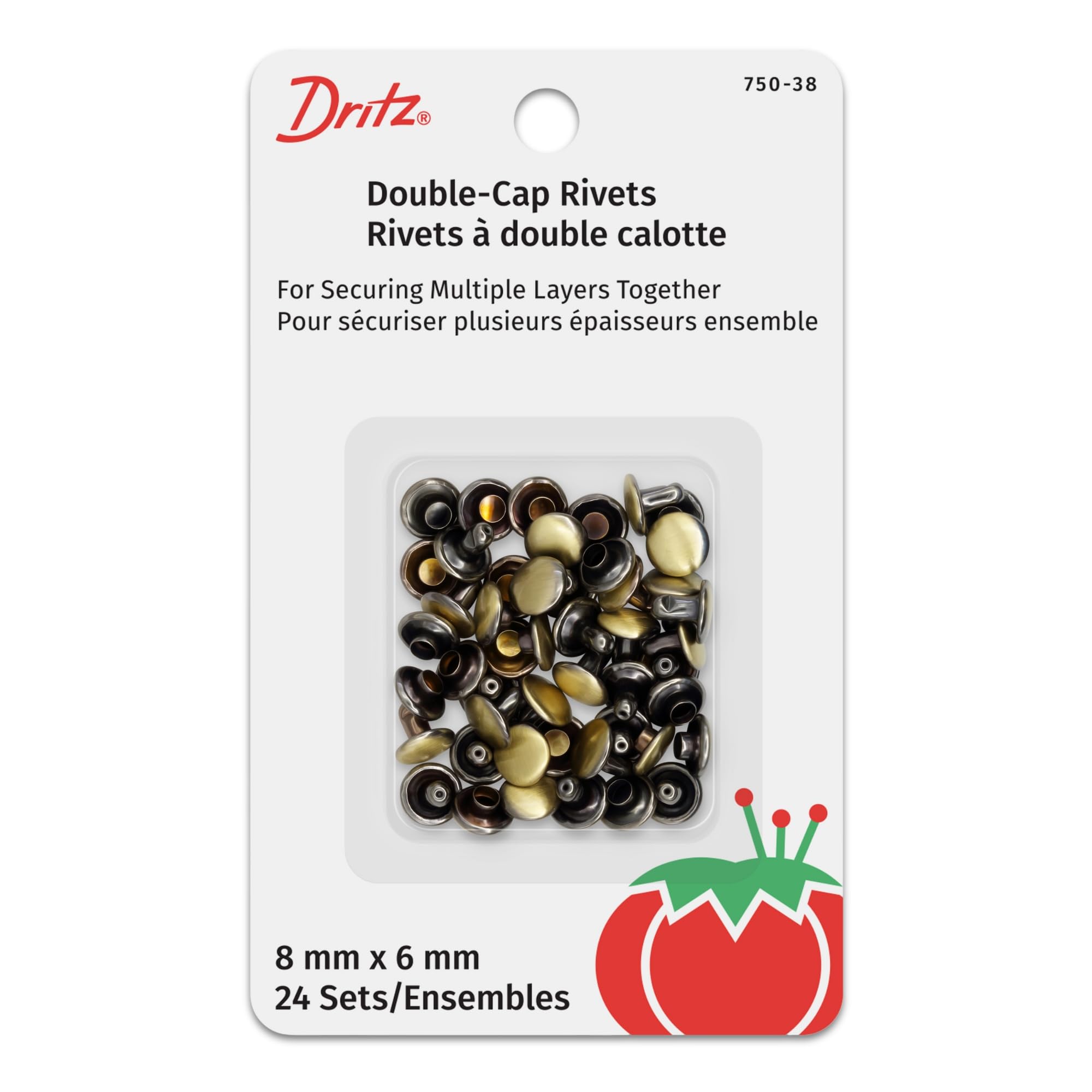 Dritz Double-Cap Rivets, Brushed Brass, 8mm x 6mm