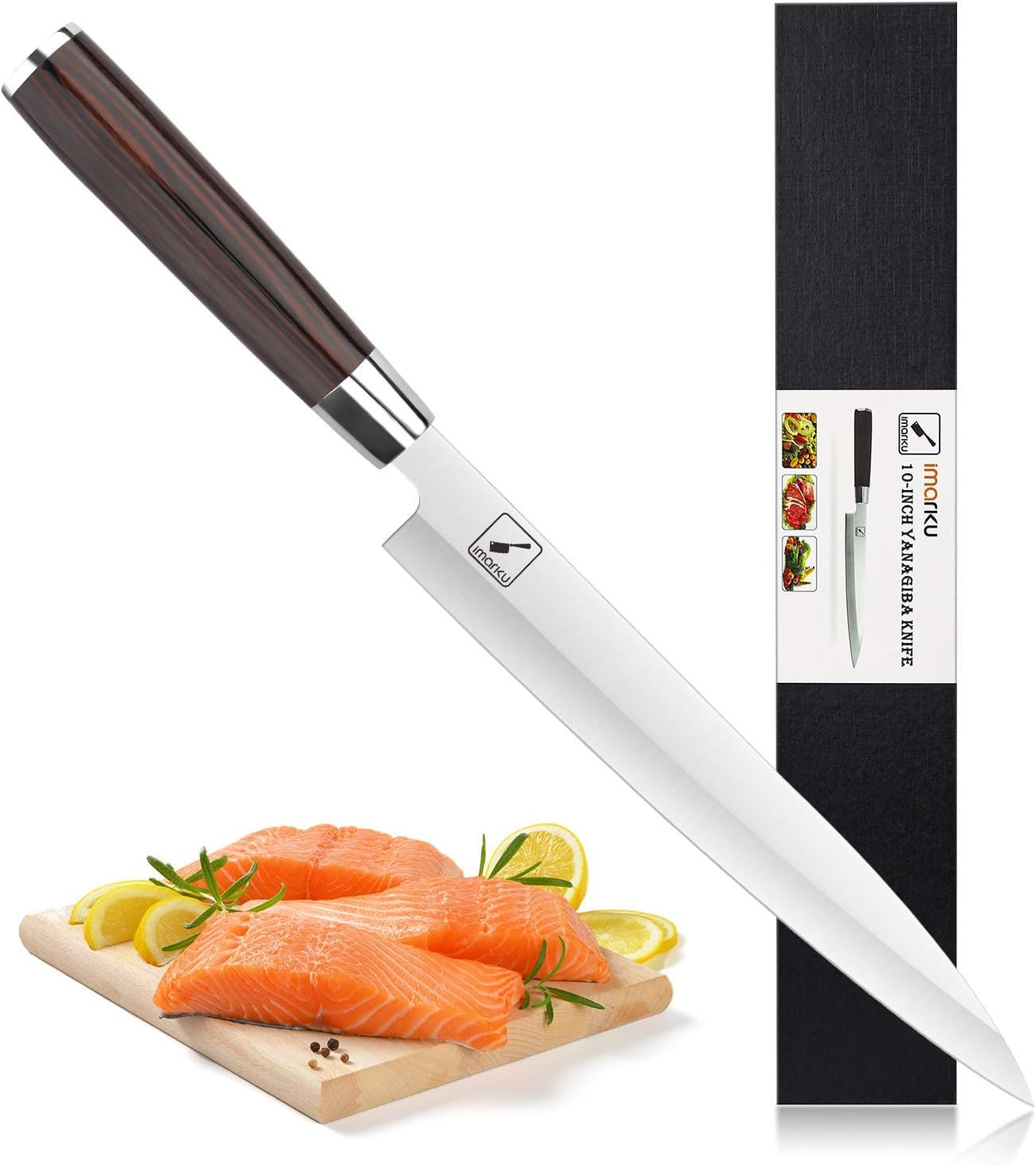 Sashimi Sushi Knife Japanese, 10 inch Yanagiba Knife, Professional Fish Knife Single Bevel for Fish Filleting, Slicing with Ergonomic Pakkawood Handle, Best Christmas Gifts for Women Men