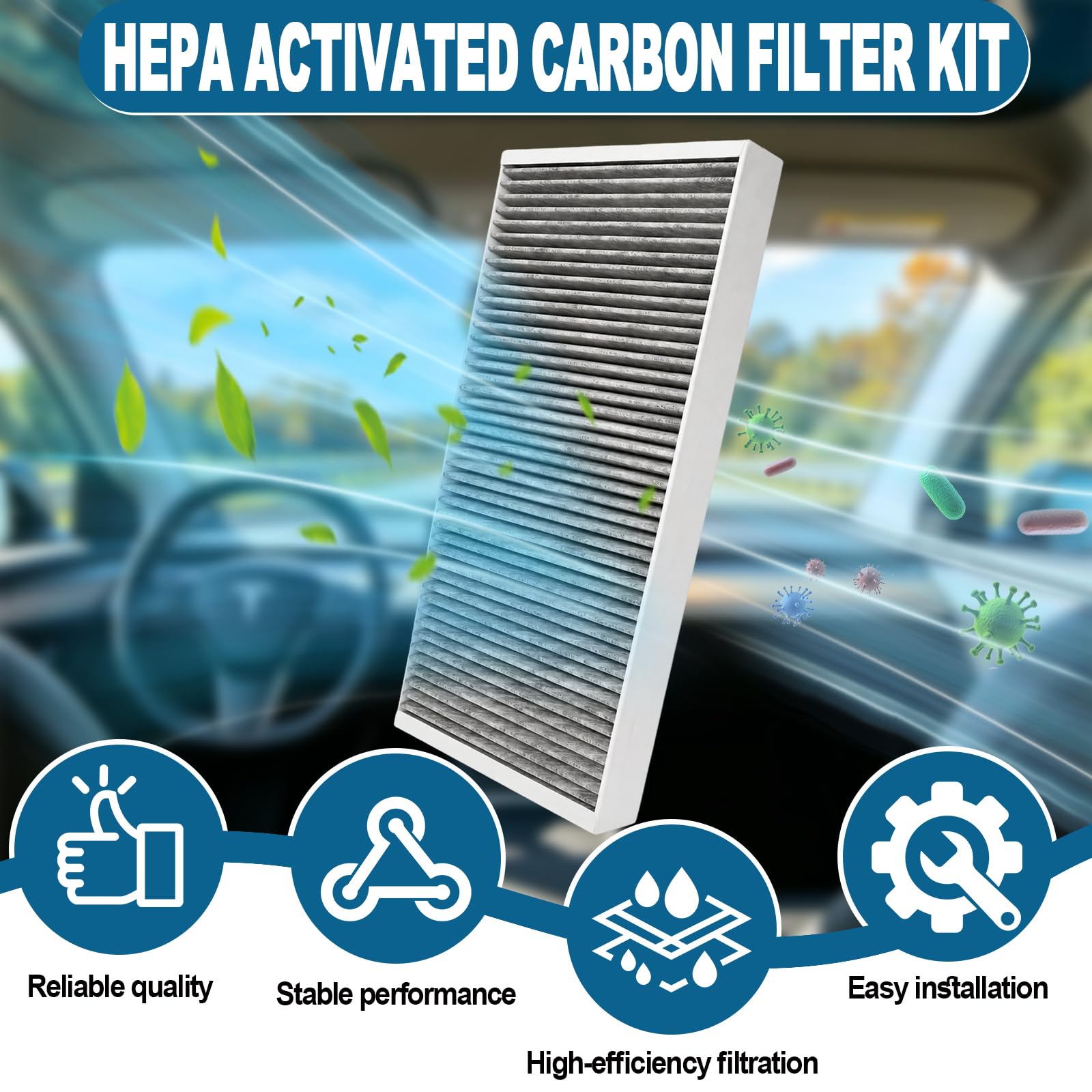 HEPA Aktivkohlefilter Kompatibel mit Tesla Model Y 2020-2026 und Juniper | Luftfilter Set für Klimaanlage und Vorderen Lufteinlass, Innenraumfilter Ersatzfilter (4er Pack)