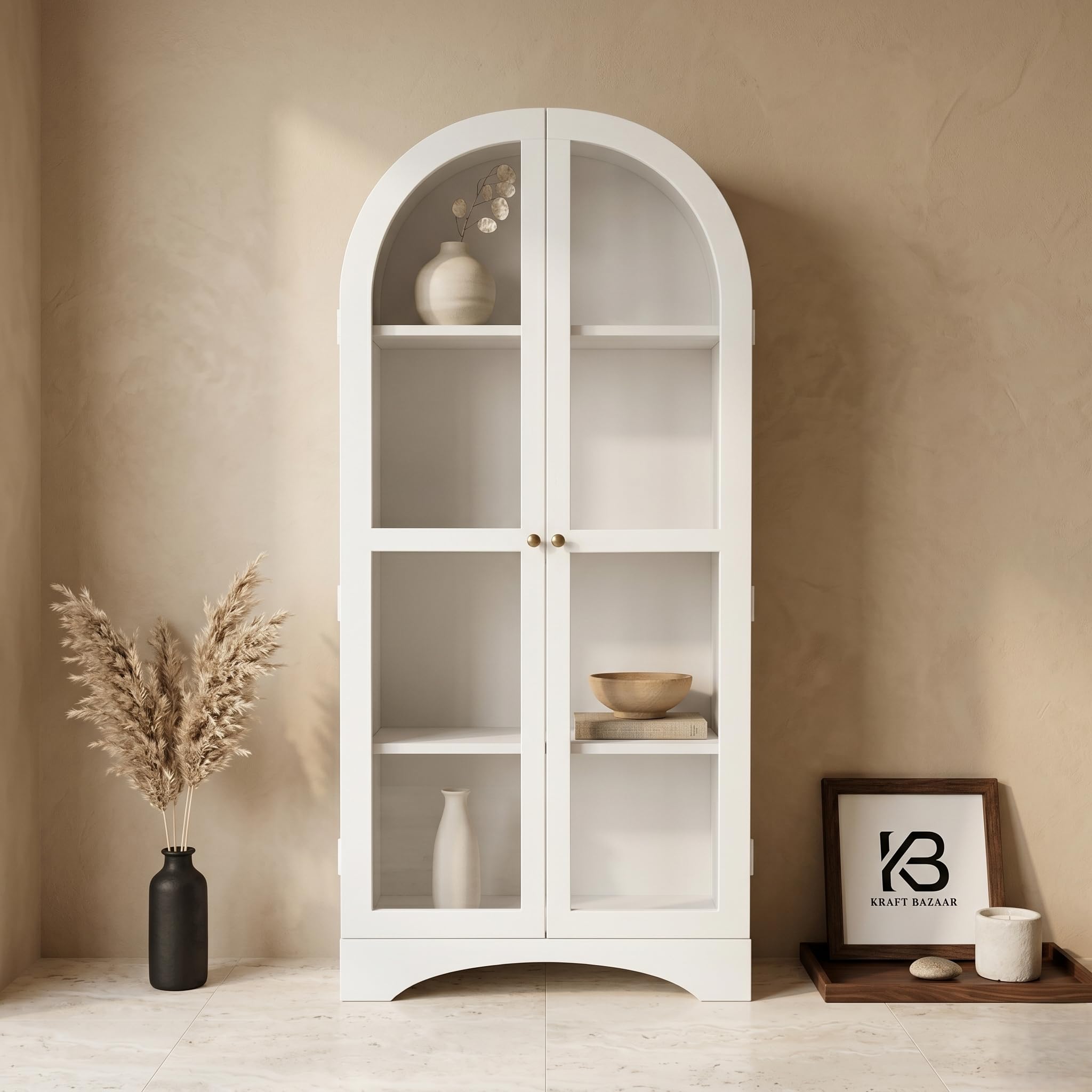 Archies 2 Door Display Cabinet | Crockery Cabinet | Wooden Multipurpose Cabinet | Finish- Premium Pearl White-image-32