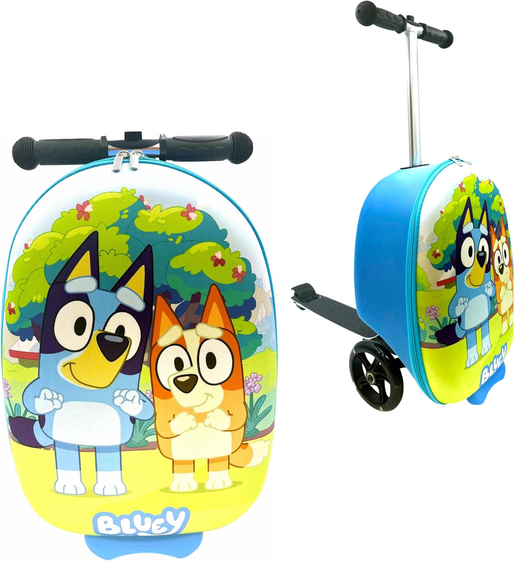 Fast Forward Bluey 18" Ride-On Suitcase Scooter - Bluey Lightweight Carry-On Foldable Scooter Luggage