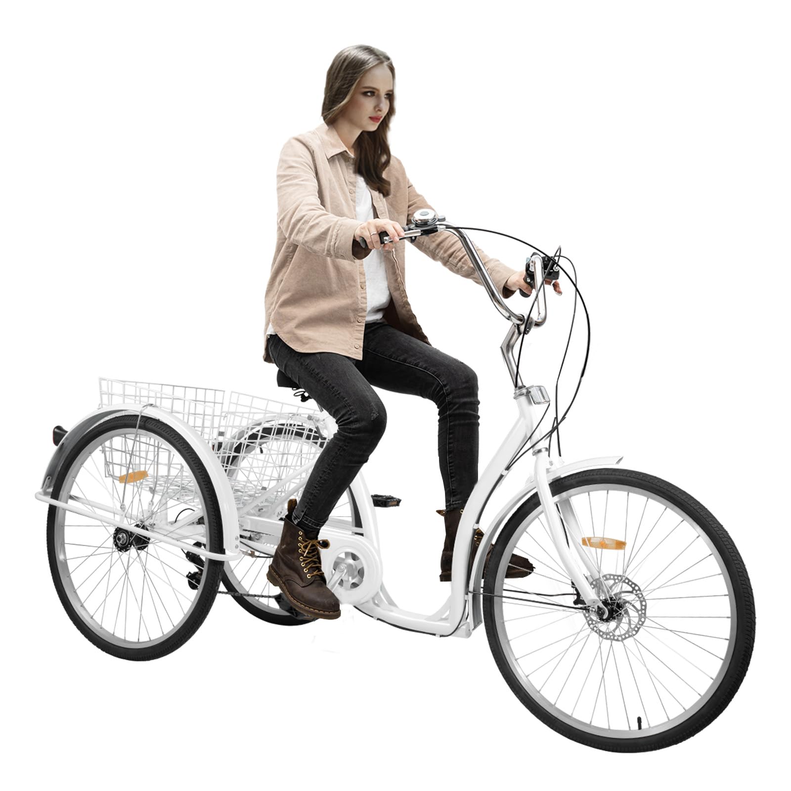 26 Zoll 6-Gang Erwachsene Dreirad mit Einkaufskorb, 120kg Tragfähigkeit für Städte Radwege, 3 Räder Fahrrad Erwachsene Outdoor-Aktivitäten Tricycle Dreirädriges Fahrrad Senioren Städtisches, Weißes
