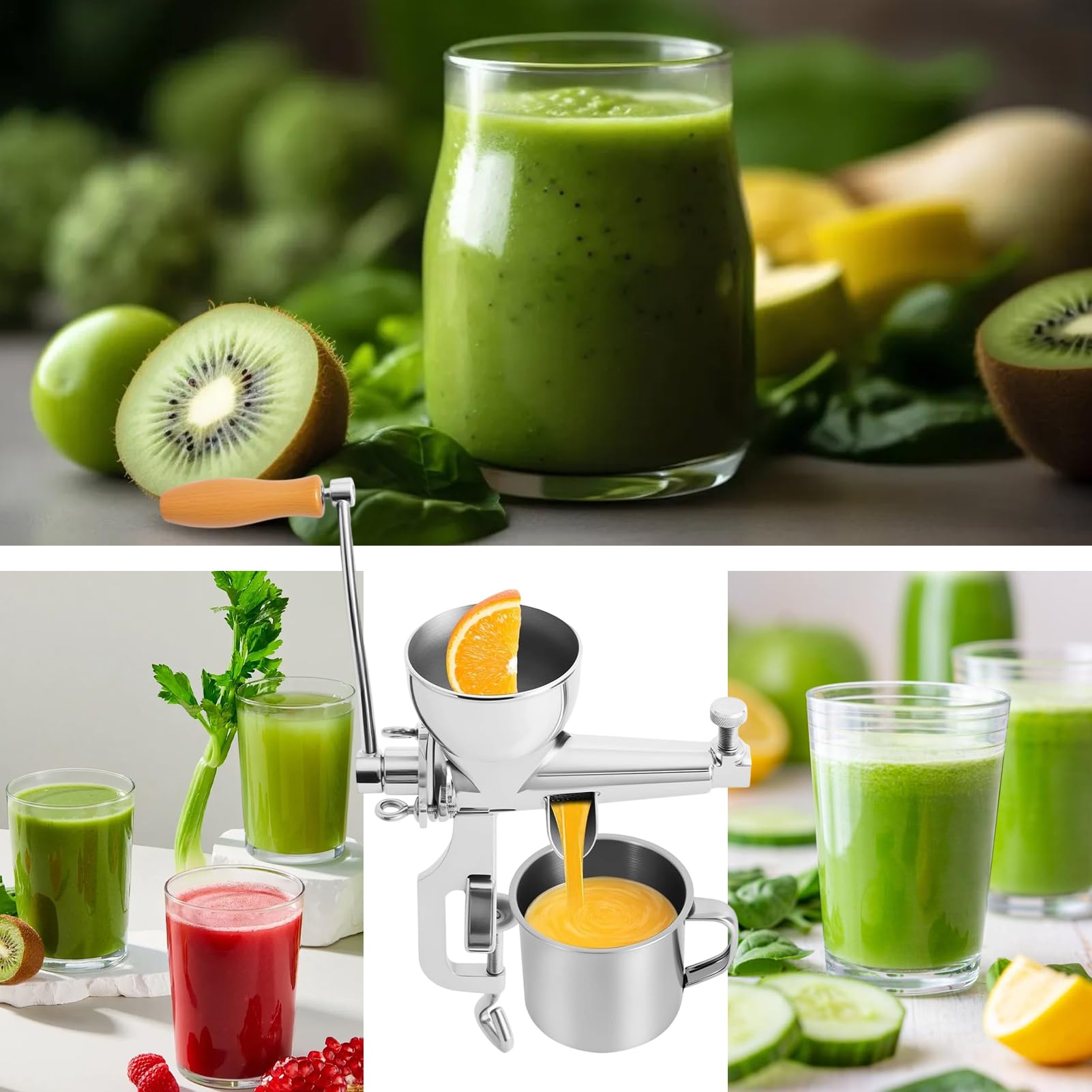 Máquinas Exprimidoras Manuales Para Jugos Prensador de Frutas y Verduras de | Con Manivela y Cepillo Limpiador para Granada Uva Caña Cítricos Limón y Bayas