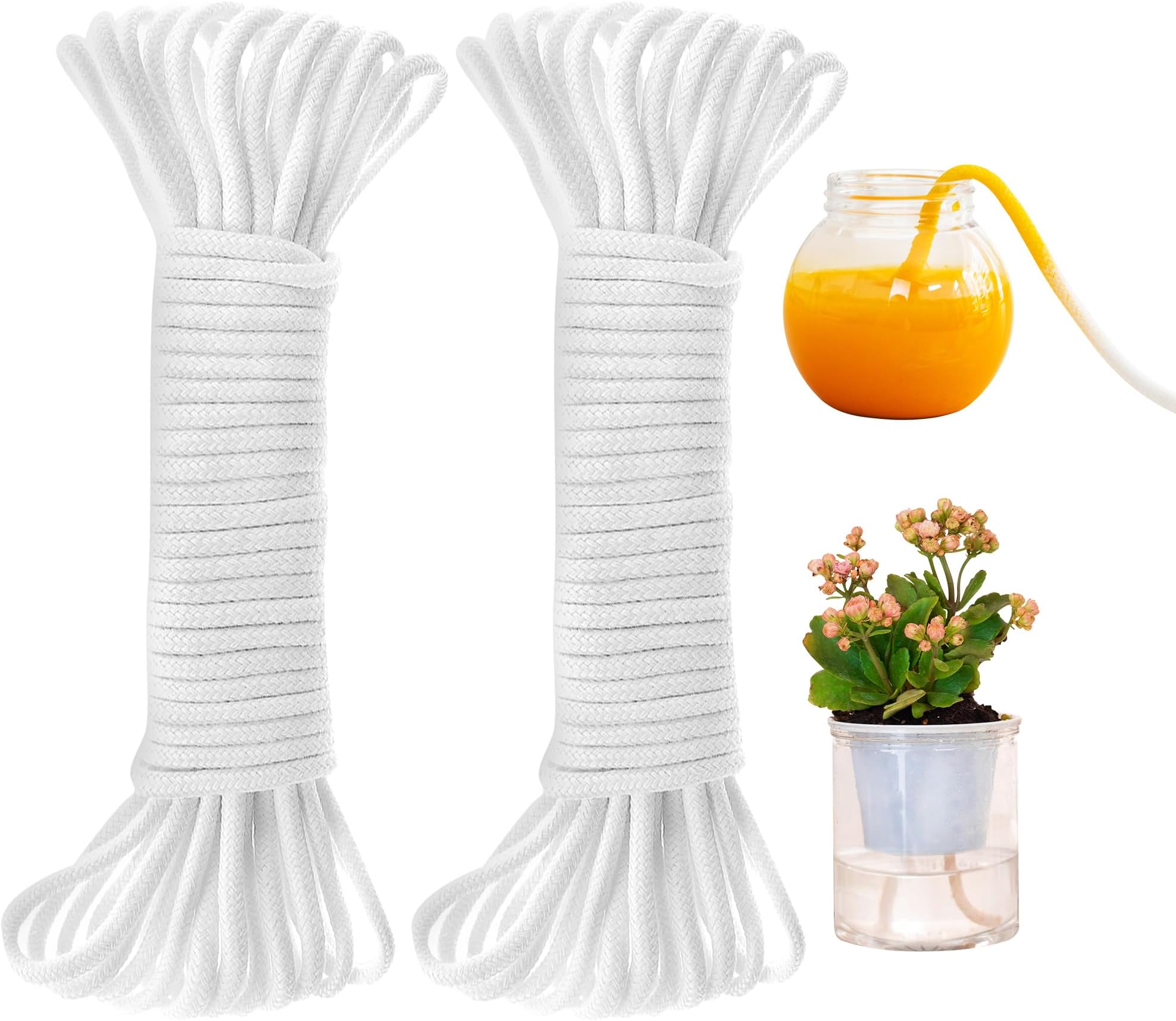 ORIMERC 60 feet Plants Self watering Rope, Hydroponic Capillary Wick Cord for Vacation, DIY Self-watering Planter Pots, Automatic Watering Device System, Potted Flower Sitter, Auto Drip Waterer String