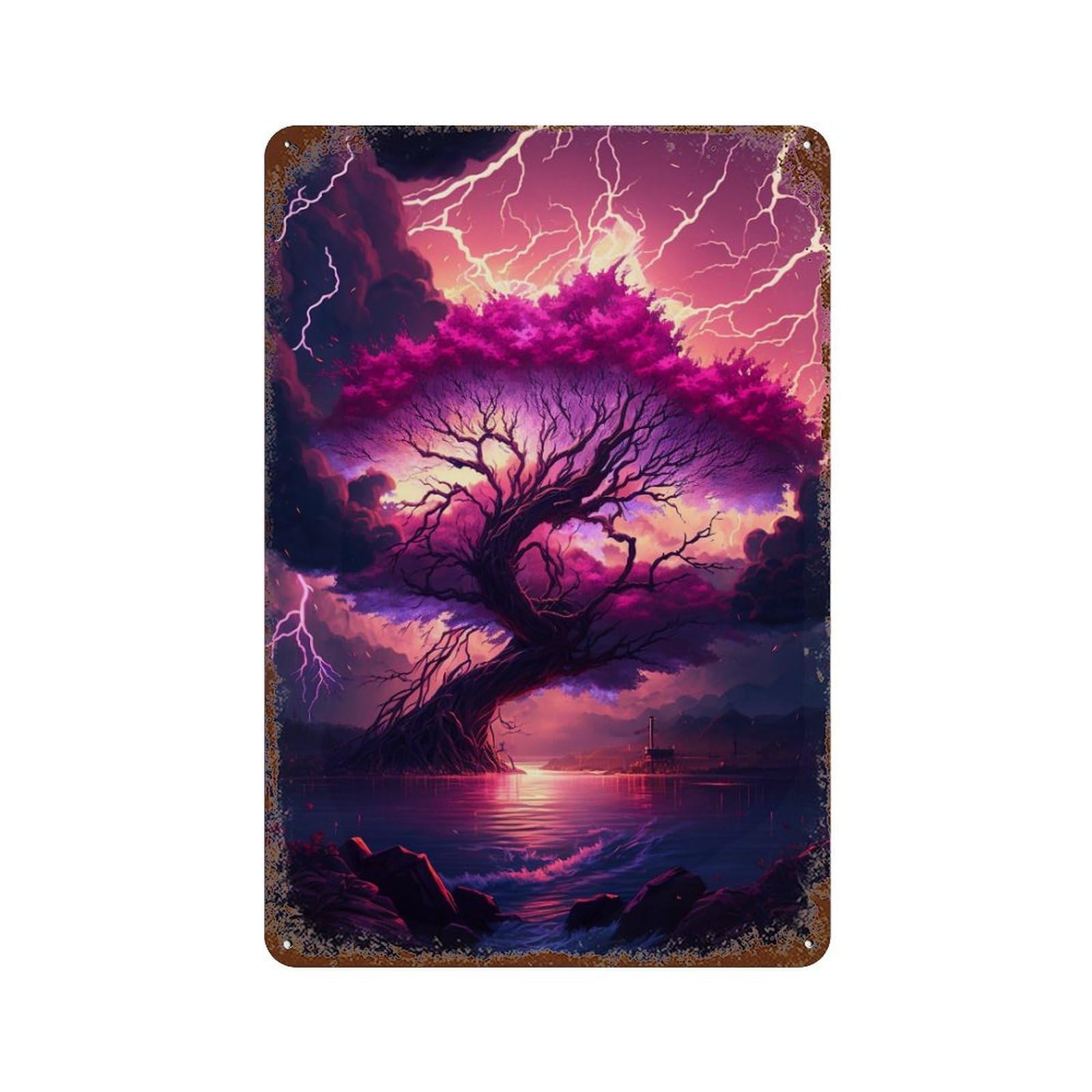 Thunderstorm Tree Reflections Vintage Metal Tin Sign 11.8"x7.9", Farmhouse Wall Decor for Garage, Bar And Workshop Decor