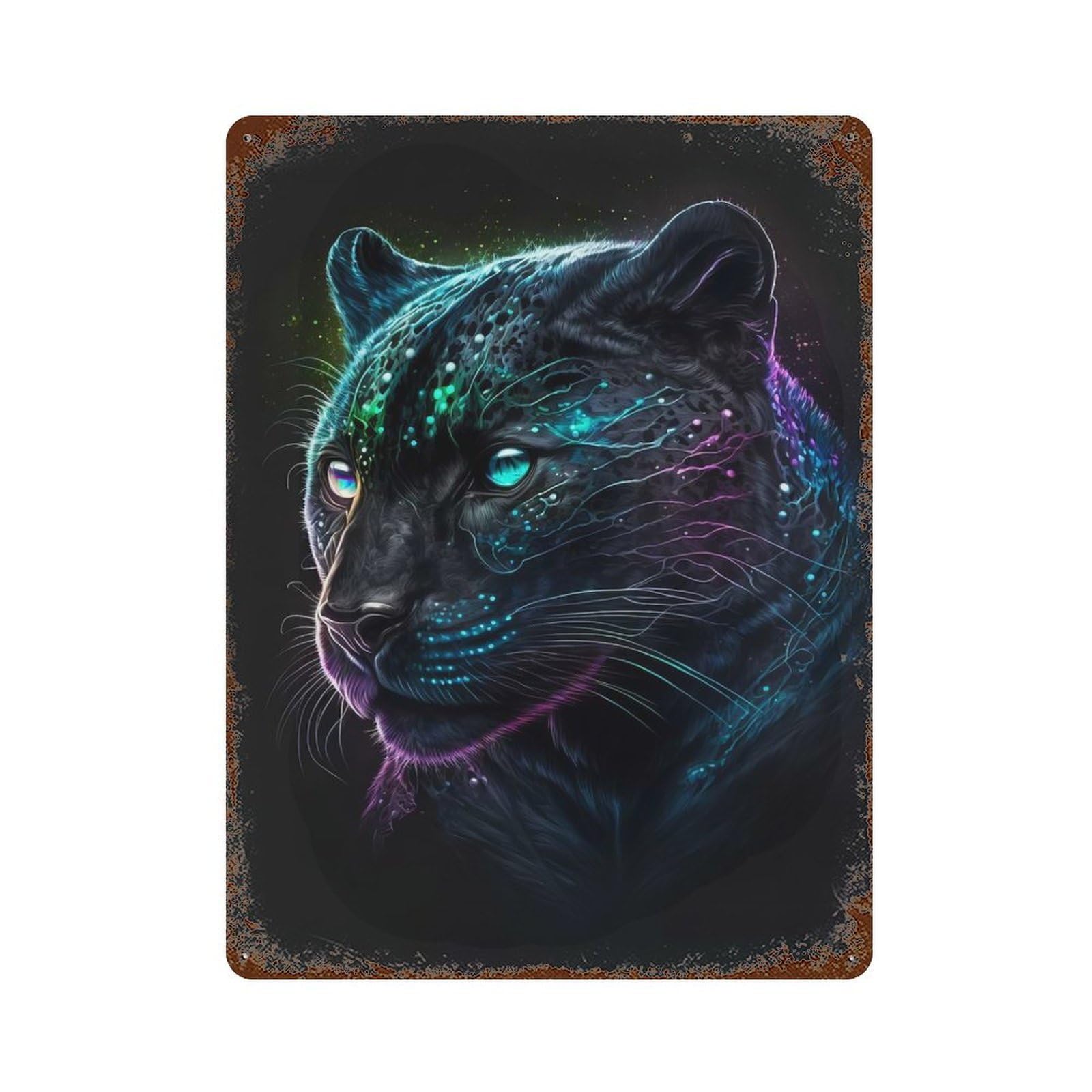 Black Panther with Neon Glow Distressed Metal Wall Sign 15.7"x11.8", Ideal for Garage, Bar And Workshop Decor