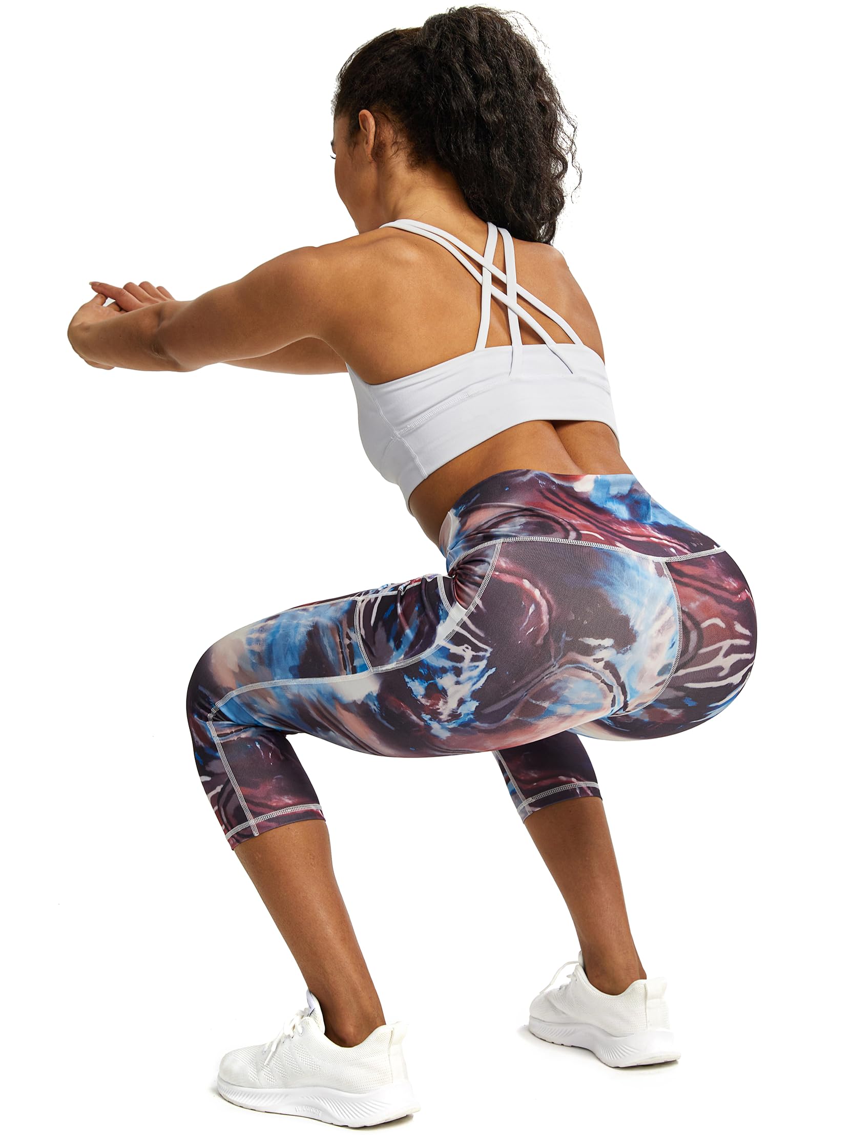 Legging de sport 3/4 pour femme avec poches, pantalon de sport 3/4 opaque, pantalon de fitness, pantalon de course pour femme