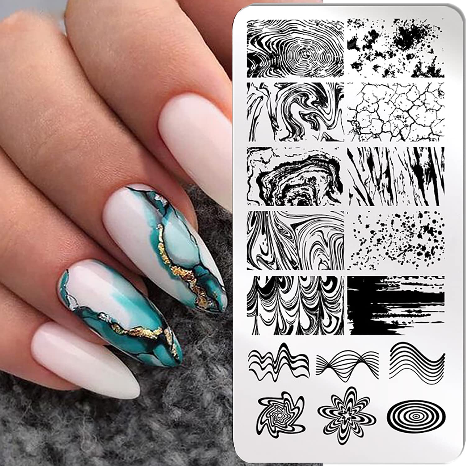 3 Pezzi Nail Stamping Piastre Francese Marmo A Strisce Nail Art Stampaggio Modello Marmorizzazione In Acciaio Inox Nail Design Stencil Strumenti