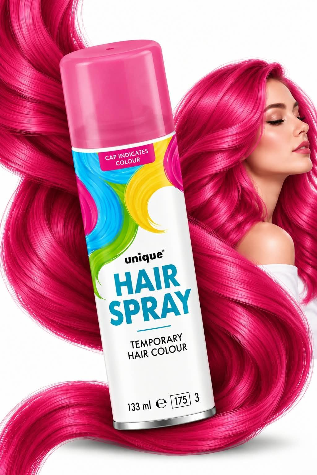 133ml Temporary Hair Colour Spray Washout - Made in UK(Pink HairSpray, 1)