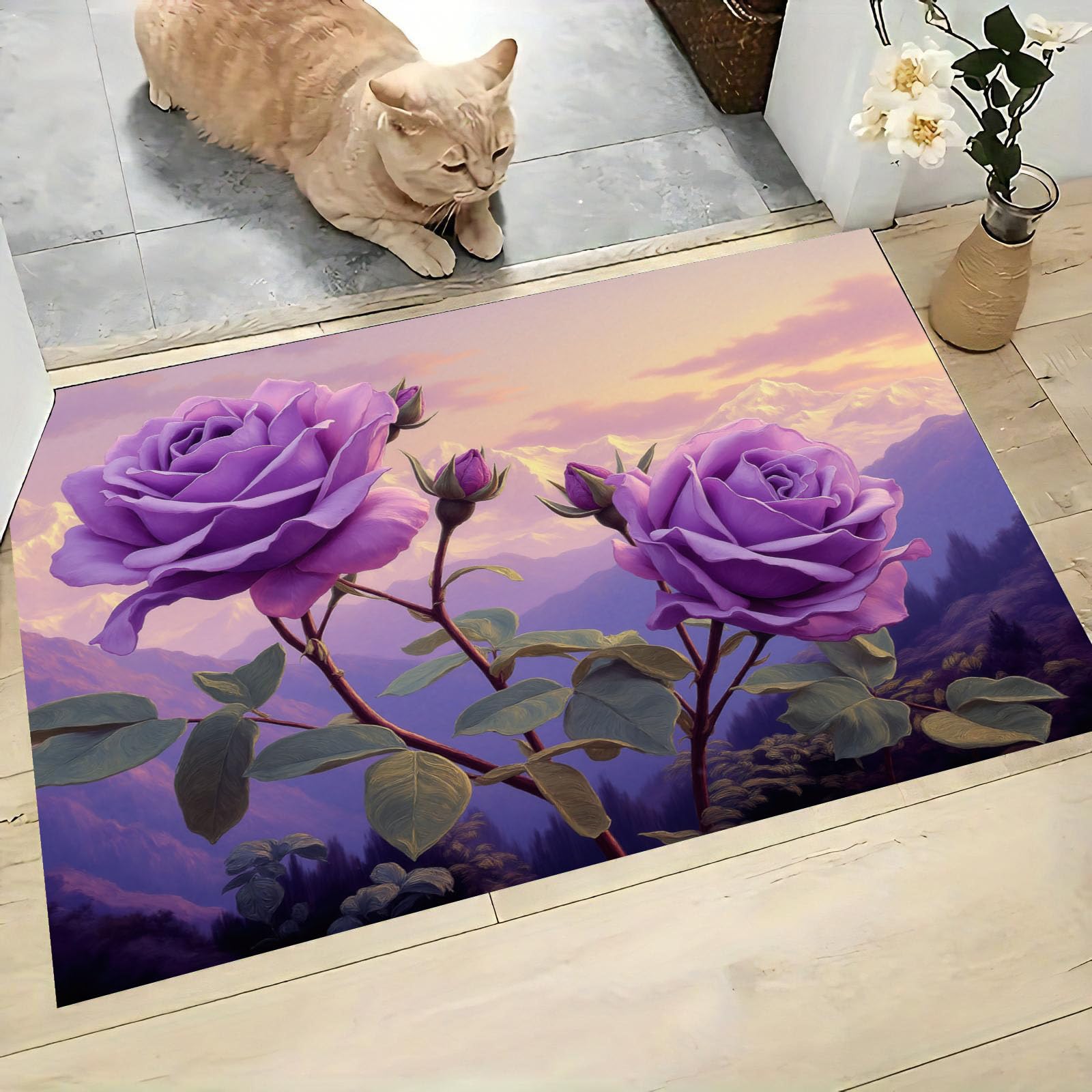 Paillasson fin pour couloir violet lavable et tapis entrée 50x80 cm