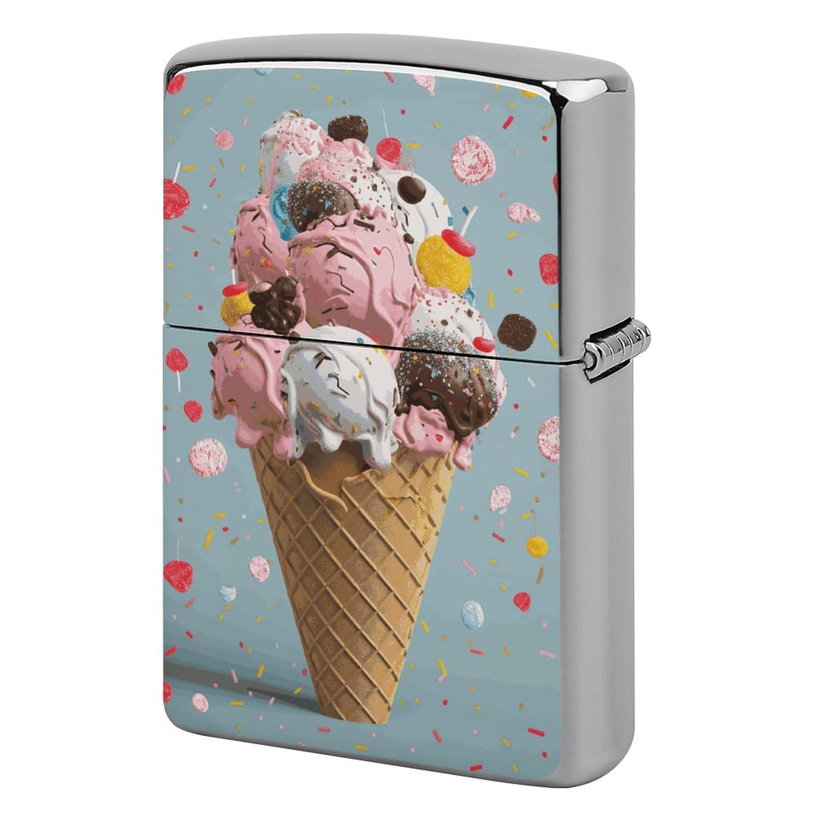 Sweet Ice Cream Lighter Cover for Men, Personalized Lighter Case for Birthday Gift, Flip-Top Lighters Protective Cover, Portable Lighters Shell for Outdoor, Travel