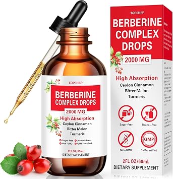 Liposomal Berberine HCL Supplement Liquid Drops 1500mg, Berberin with Ceylon Cinnamon, Bitter Melon, Turmeric, Glucomannan, Moringa, Berberine Phytosome for Digestion System, Immune Health Support