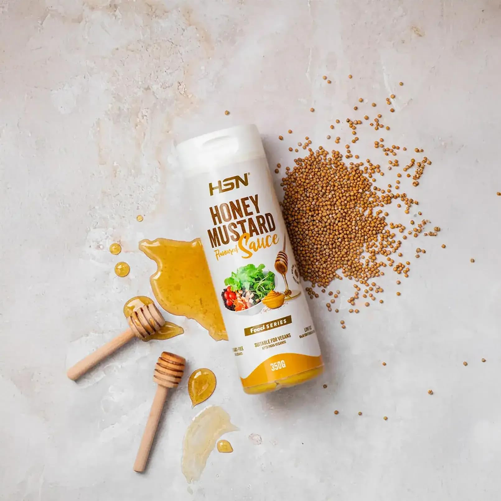Salsa Mostaza Miel 0% Grasa 100% Sabor HSN 350 g Baja en Azúcares Calorías Apto Veganos Keto Sin Gluten