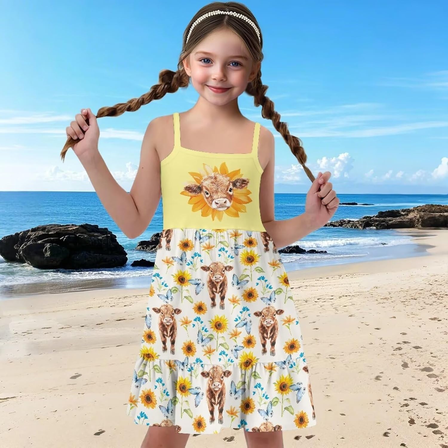 Dresses for Girls 3-14T Spaghetti Strap Midi Sundresses Summer Dress Back to School Dress