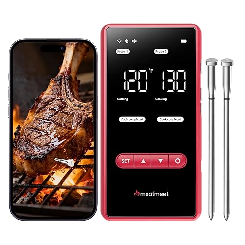 Termómetro inalámbrico Meatmeet X Pro para carne con Wi-Fi dual y Bluetooth, termómetro digital para carne con 2 sondas y base de pantalla LED, 6