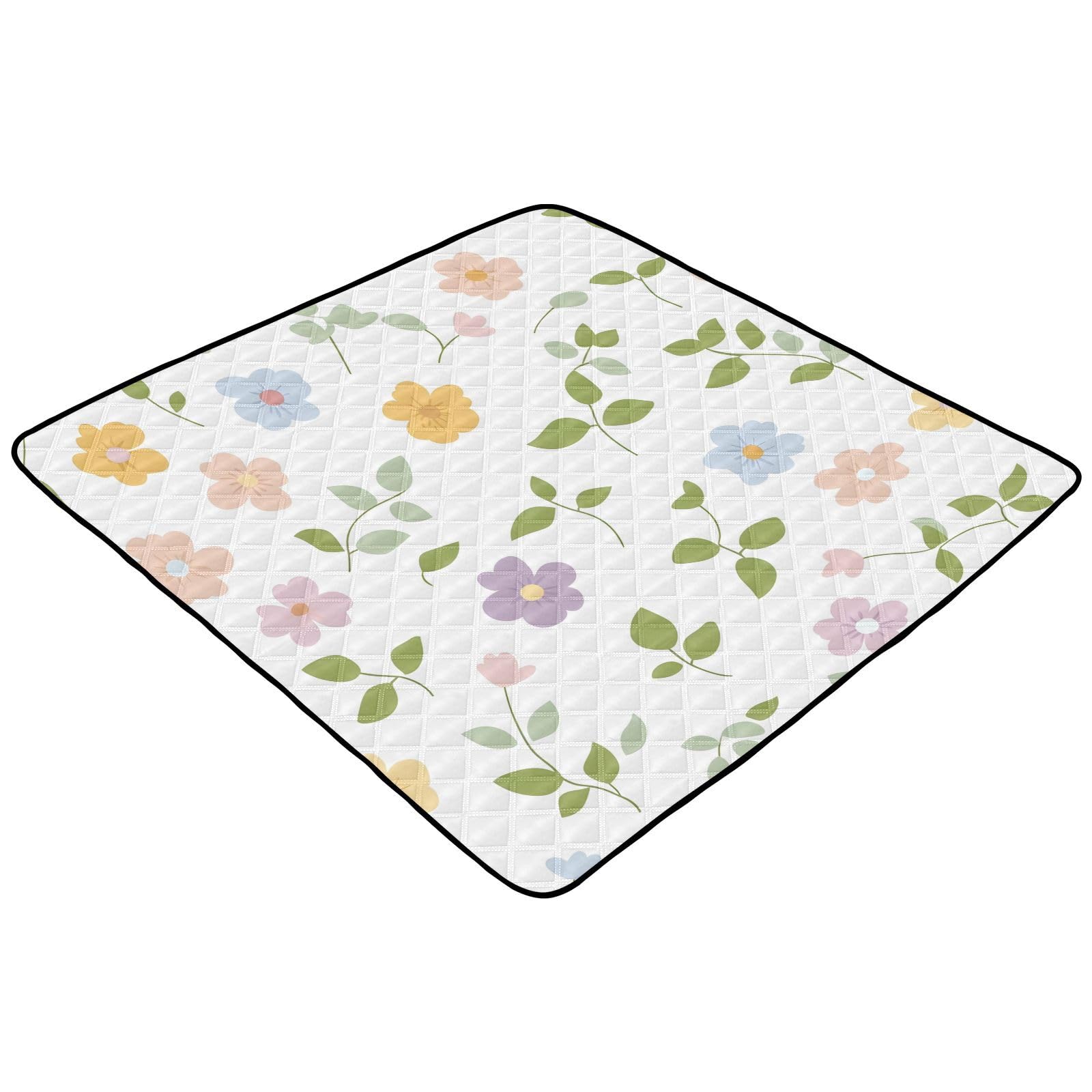 BOESI Doodle Colorful Flower Pattern Baby Play Mat, 50“ X 50” Washable Folding Crawling Mat, Baby Floor Mat, Soft, Thick, Non-Slip