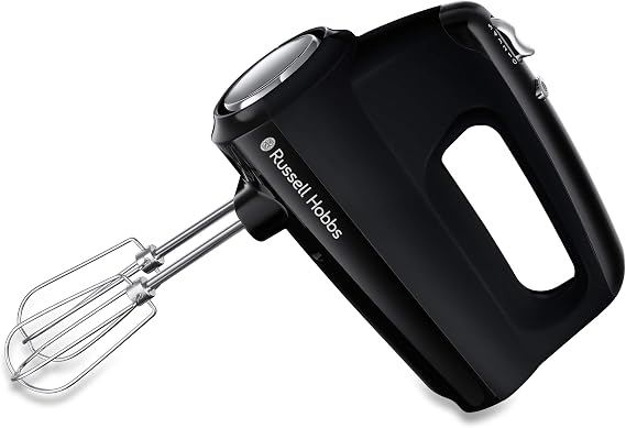 Russell Hobbs Hand mixer matte black (5 speed stages plus turbo function, dishwasher safe 2 whisk and 2 kneading hooks, easy storage) hand mixer 24672-56