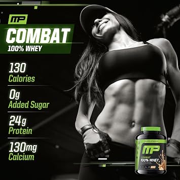 MusclePharm Combat 100% Whey Protein Powder, Cappuccino Flavor, Fast Recovery & Muscle Gain with Whey Protein Isolate, High Protein Powder for Women & Men, Gluten Free, 5 lb, 70 Servings