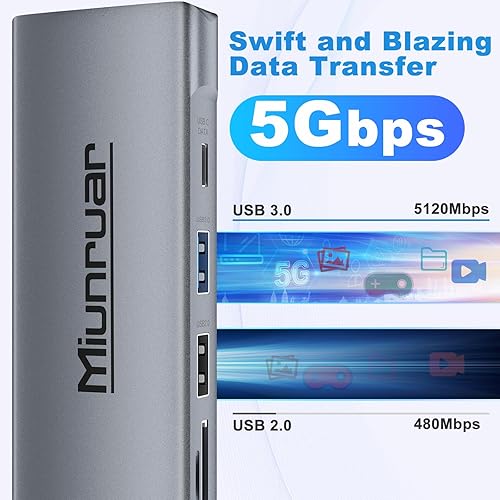 Miniatura 5 de (8 en 1) Hub USB-C con carcasa SSD M.2 NVMeSATA, adaptador multipuerto USB C 4K para portátil y MacBook, USB C a USB3.1 PD3.0 HDMI SDTF lector de