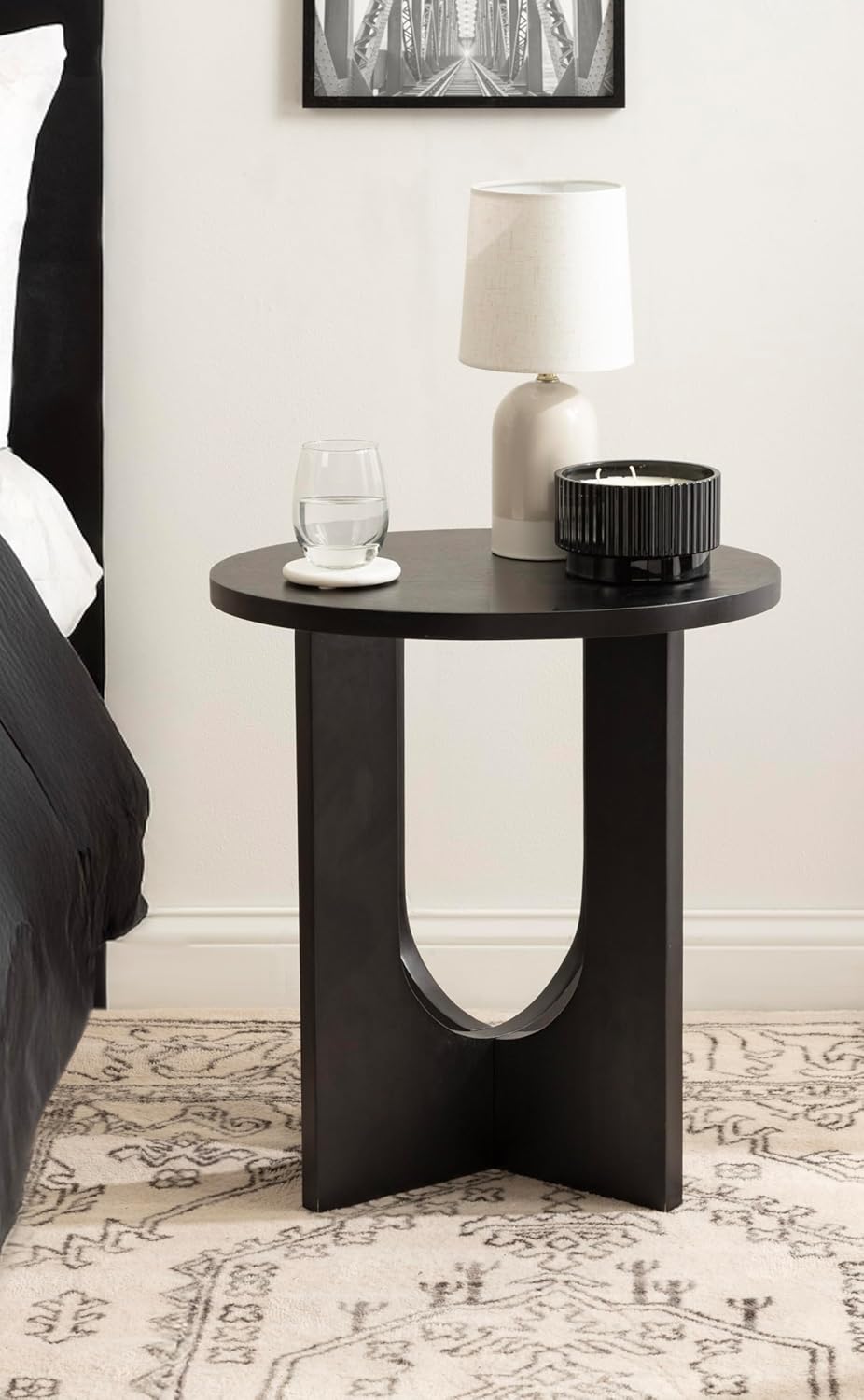 Kate and Laurel Sureda Modern Wooden Oval Side Table; 20 x 16 x 22; Black; Transitional Wood End Table for Use as Bedroom Nightstand or Living Room Plant Stand Table