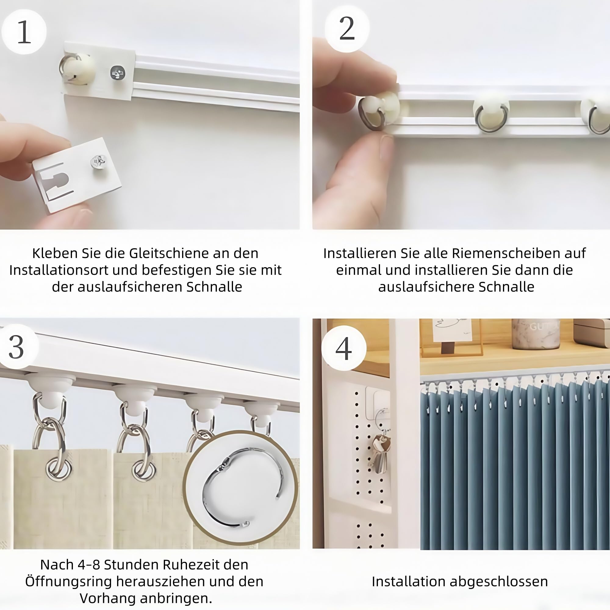 Schrankvorhang für Regale Staubdichte Vorhänge für den Schrank Schränke mit Gleitschienen Leinenmaterial Wasserdicht，Sonnenschutz Kein Bohren Nötig Geeignet für Schlafzimmer(Grau,150cm*200cm)