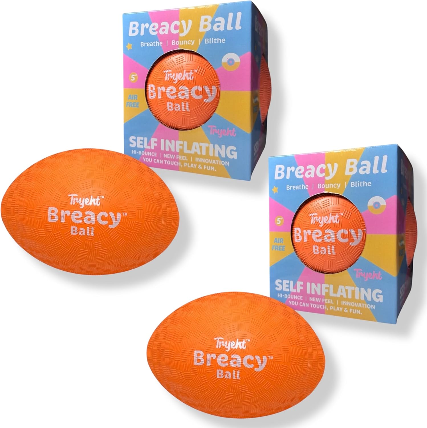 Self Inflating Ball 5", Rubber New Feel Breacy Ball, Hi Bouncy, Never Need Pump, Neon Orange, Playground Balls, Handball, Dodgeballs, Picnic and School Play in and Outdoor