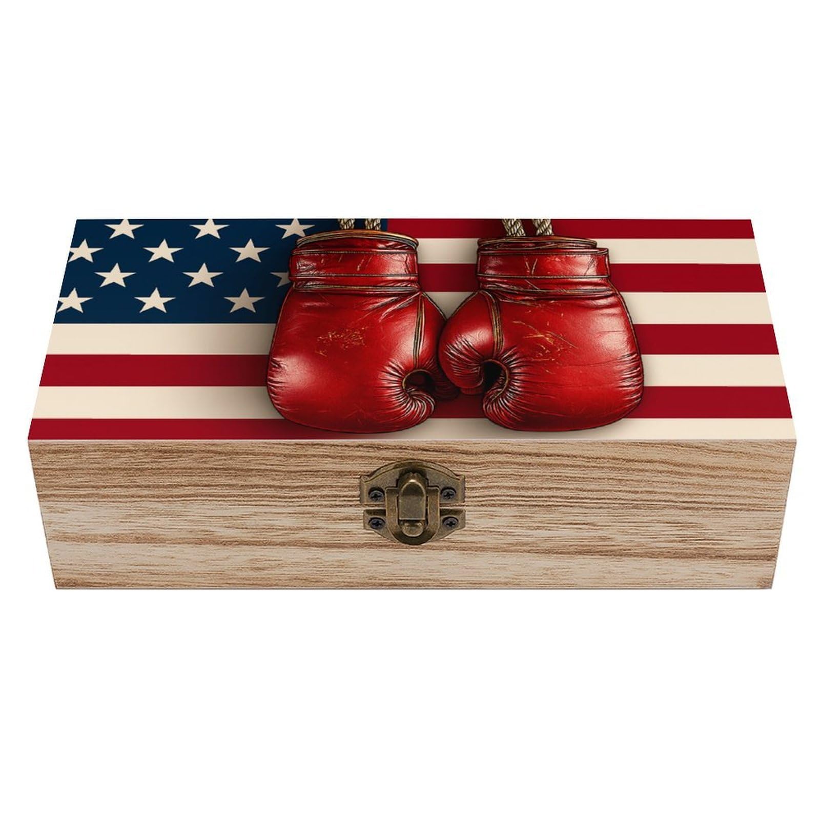 Oudrspo Boxing & American Flag Retro Wooden Storage Box Keepsake Jewelry Decorative Art Storages Box Gift Boxs