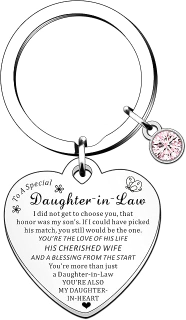 HULALA Daughter in Law Gifts for Birthday Christmas Wedding Day Lovely Daughter in Law Heart Keyring Keychain with Loving Words