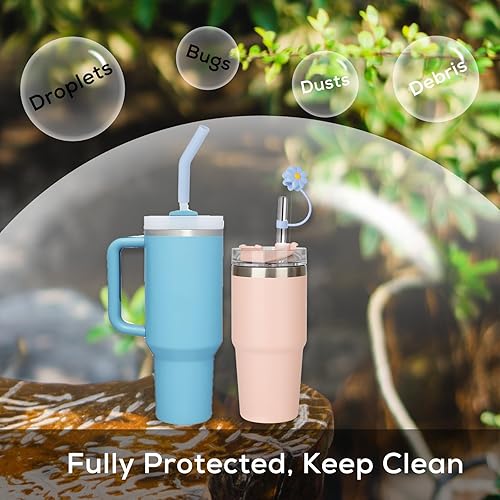 Miniatura 3 de 8 popotes de acero inoxidable compatibles con vasos Stanley Adveture Quencher de 40 onzas, popote de repuesto de 12 pulgadas con 8 fundas para