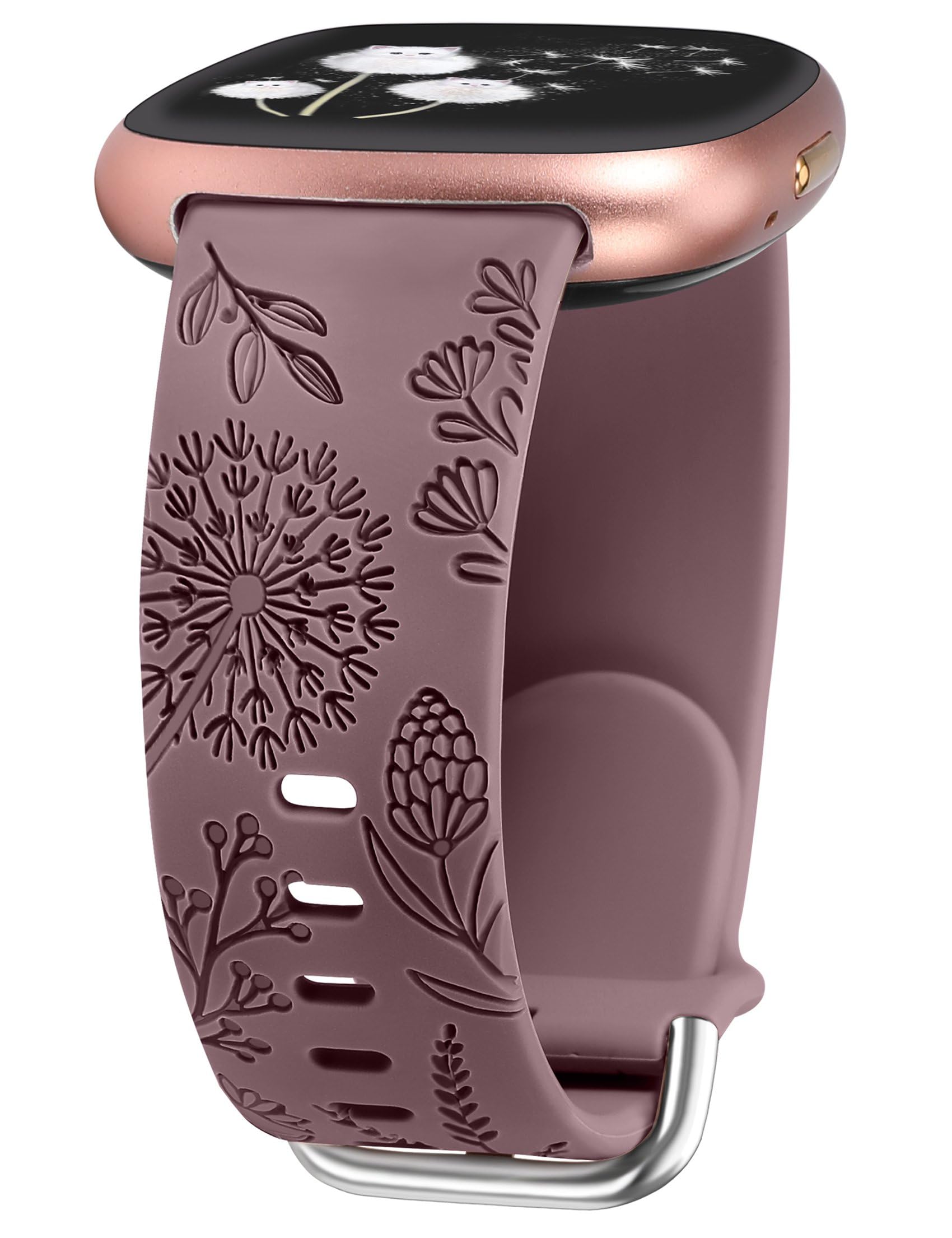TOYOUTHS Dandelion Floral Engraved Strap Compatible with Fitbit Versa 4/Fitbit Sense 2/Fitbit Versa 3/Fitbit Sense Straps