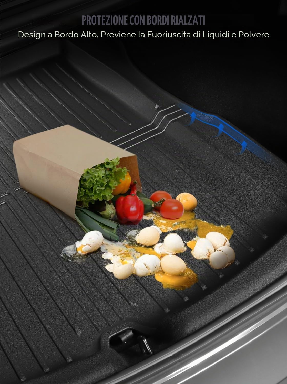 Tappetini per Bagagliaio per Tesla Model 3 2024 2025, Tappetino Bagagliaio in TPE per Tesla Model 3 Highland, Tappeto Baule Anteriore e Posteriore, Nero