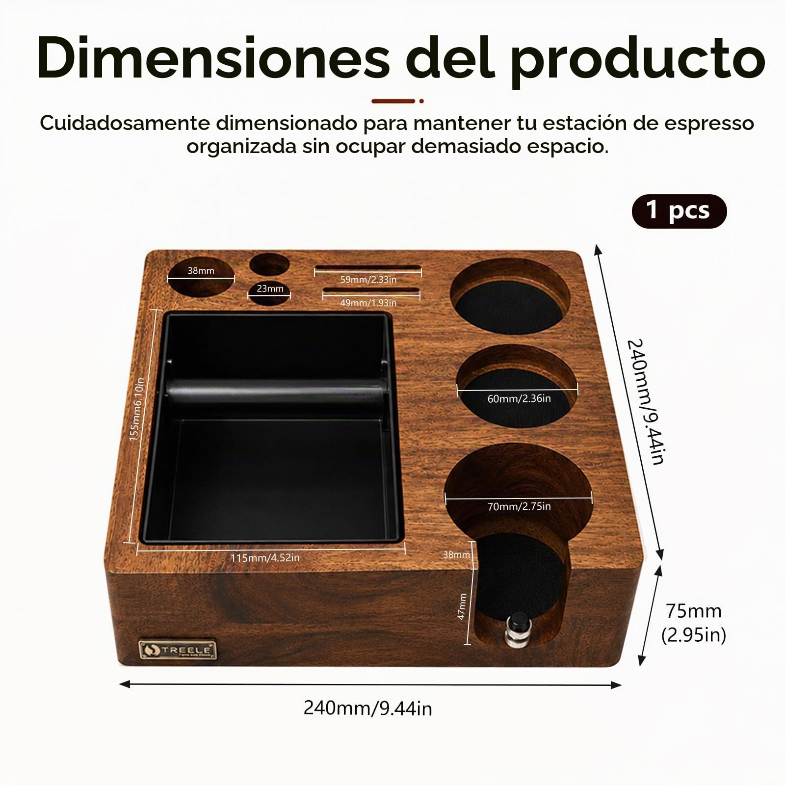 Estación de Prensado Café 58 mm Estación de Tamping Café con Portafiltro Soporte de Apisonamiento de Espresso Tamper Station para Barista, Altura Ajustable, con Almohadillas Antideslizantes