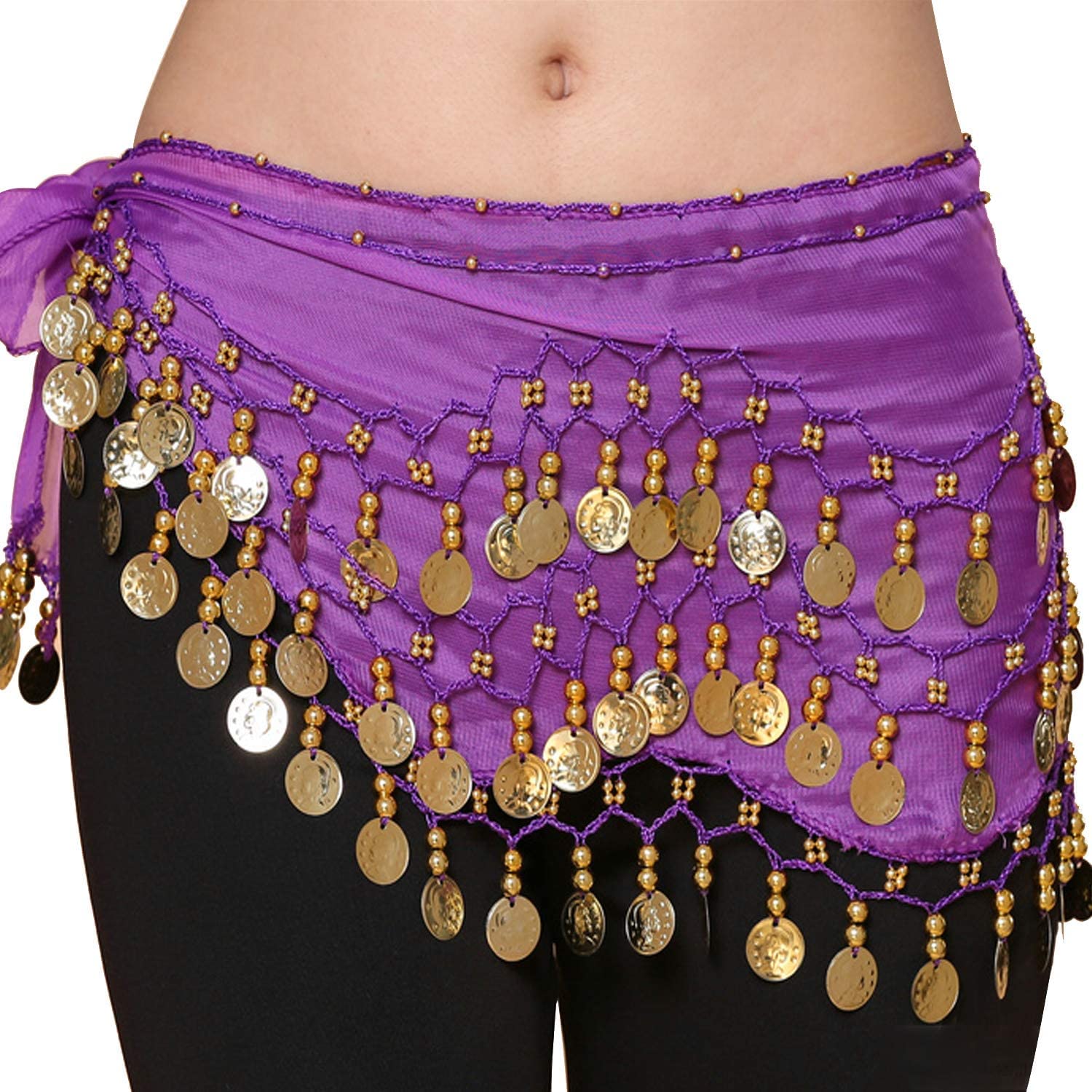 Carnavalife Pañuelo Danza del Vientre, Falda de Pañuelo con Monedas de Lentejuelas Brillantes, Cinturón Danza del Vientre Mujer