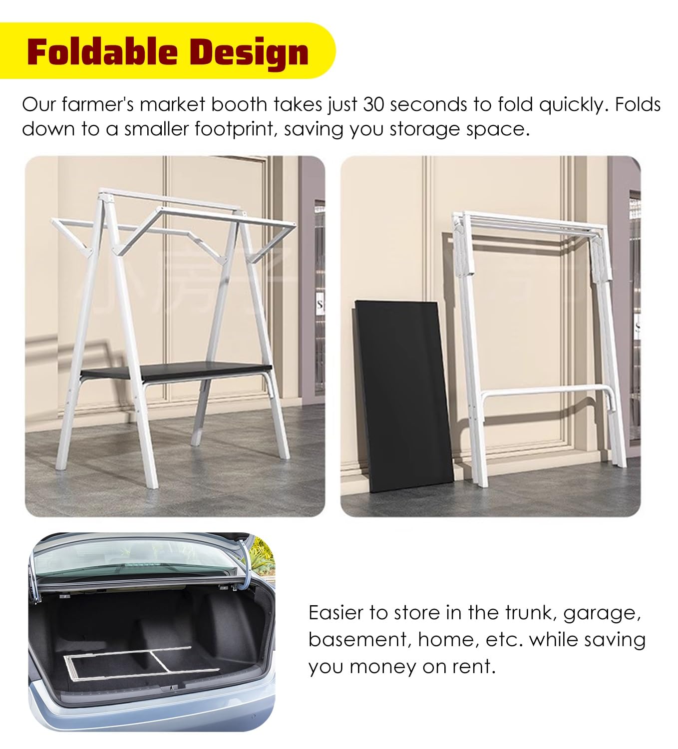 Puesto de Venta Plegable Carritos Móviles Blancos para Vendedores Ambulantes de Comida, Carrito Portátil con Ruedas para Dulces, Ideal para Fiestas y Festivales, Expositor(Width 150cm(59"))