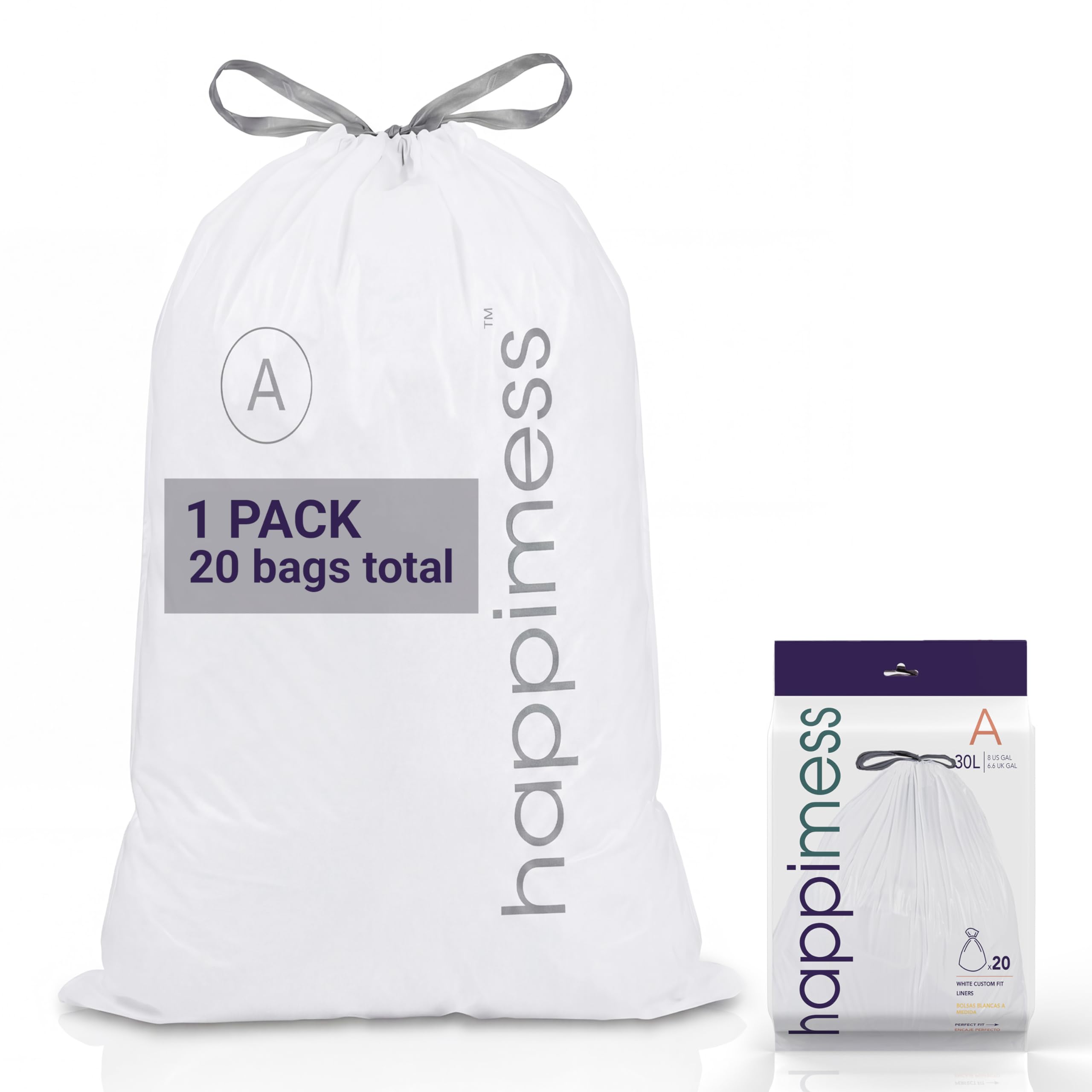 happimess White / 20 Count (Pack of 1) / 8.0 gallons Trash Bags