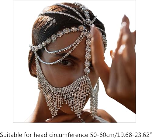 Miniatura 3 de hunikmtgsiol Cadena de cristal brillante con borlas y diamantes de imitación para danza del vientre, mascarada, cadena de máscara brillante de lujo,