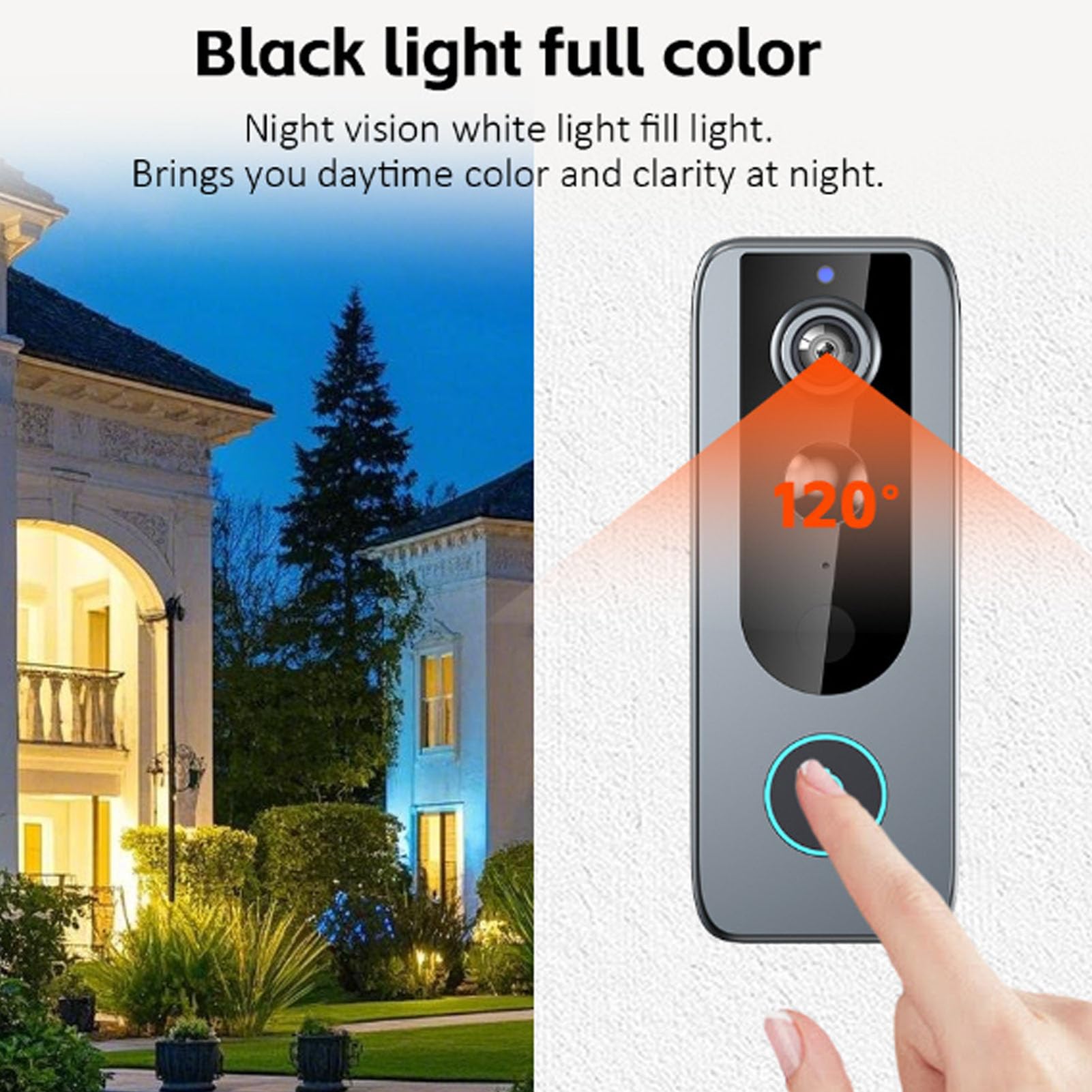 Luocute Videocitofono WiFi 2.4G, HD 2K, Audio Bidirezionale | Rilevamento pacchi AI, convertitore vocale, visione notturna a colori, resistente alle intemperie IP65, archiviazione cloud