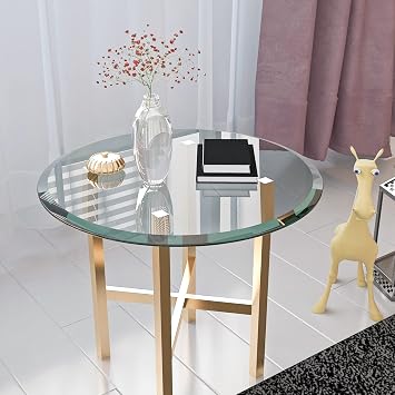 24 Inch Round Tempered Glass Table Top Clear Glass 1/2 Inch Thick Beveled Polished Edge, Multipurpose for Dining Table, Coffee Table, Restaurant Table, Coffee Table