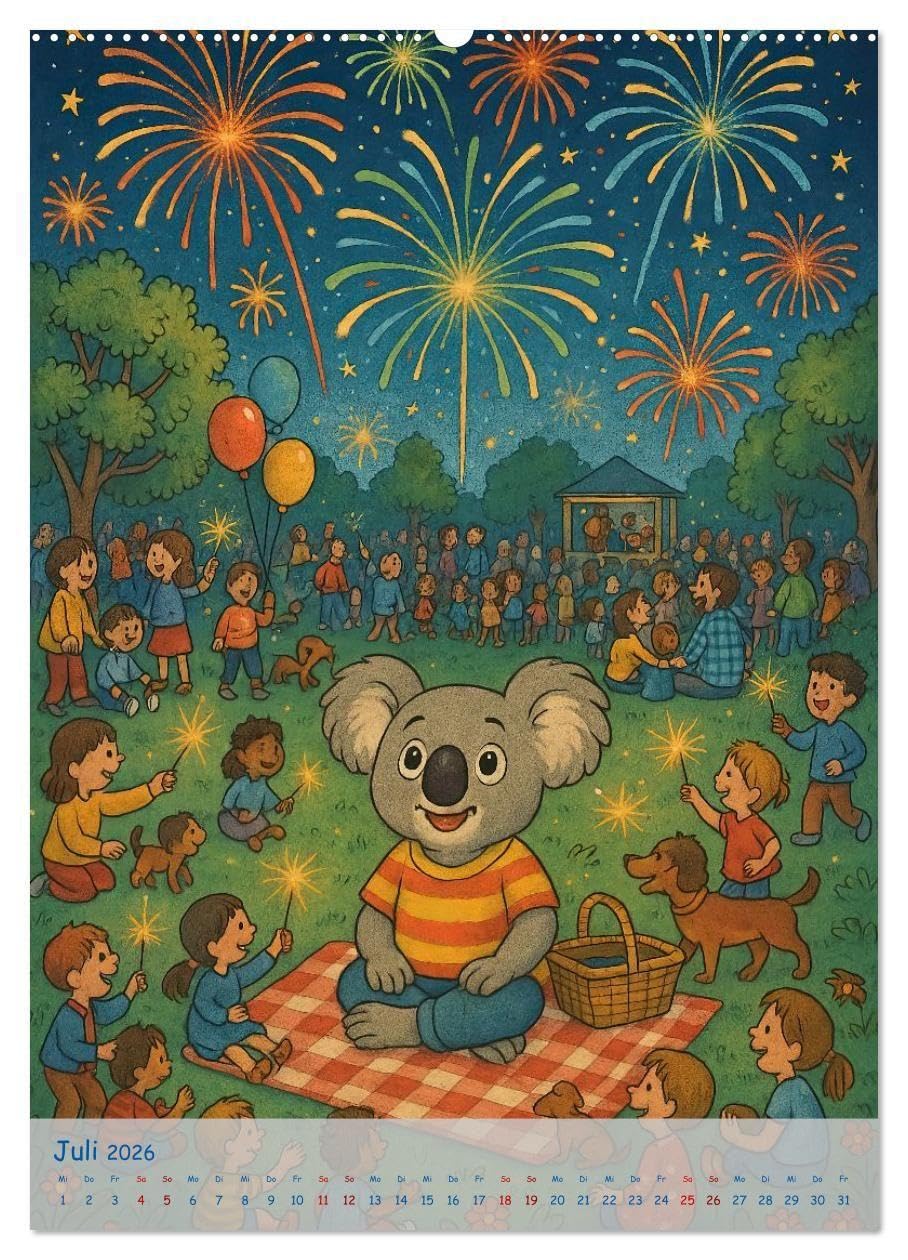 Koalas Wimmelwelt ein Jahr voller Wimmelspass! (Wandkalender 2026 DIN A2 hoch), CALVENDO Monatskalender: Der liebenswerte Koala erlebt jeden Monat ein ... Groß und Klein begeistern. (CALVENDO Spass)
