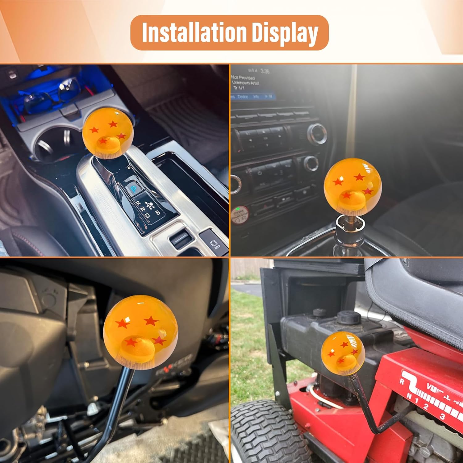 Round Ball Shift Knob for Most Manual Automatic Cars Universal Dragon Ball Gear Shift Knob with 3 Adapters M8x1.25, M10x1.25, M10x1.5(Yellow 4 Stars)
