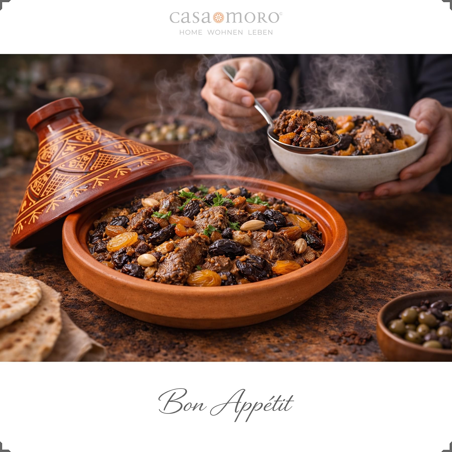 Tajine Agadir Ø 34 cm glasiert – Marokkanisch Kochen für 4-6 Personen | Premium Tagine | Ton Schmortopf Gartopf Tontopf aus Marrakesch