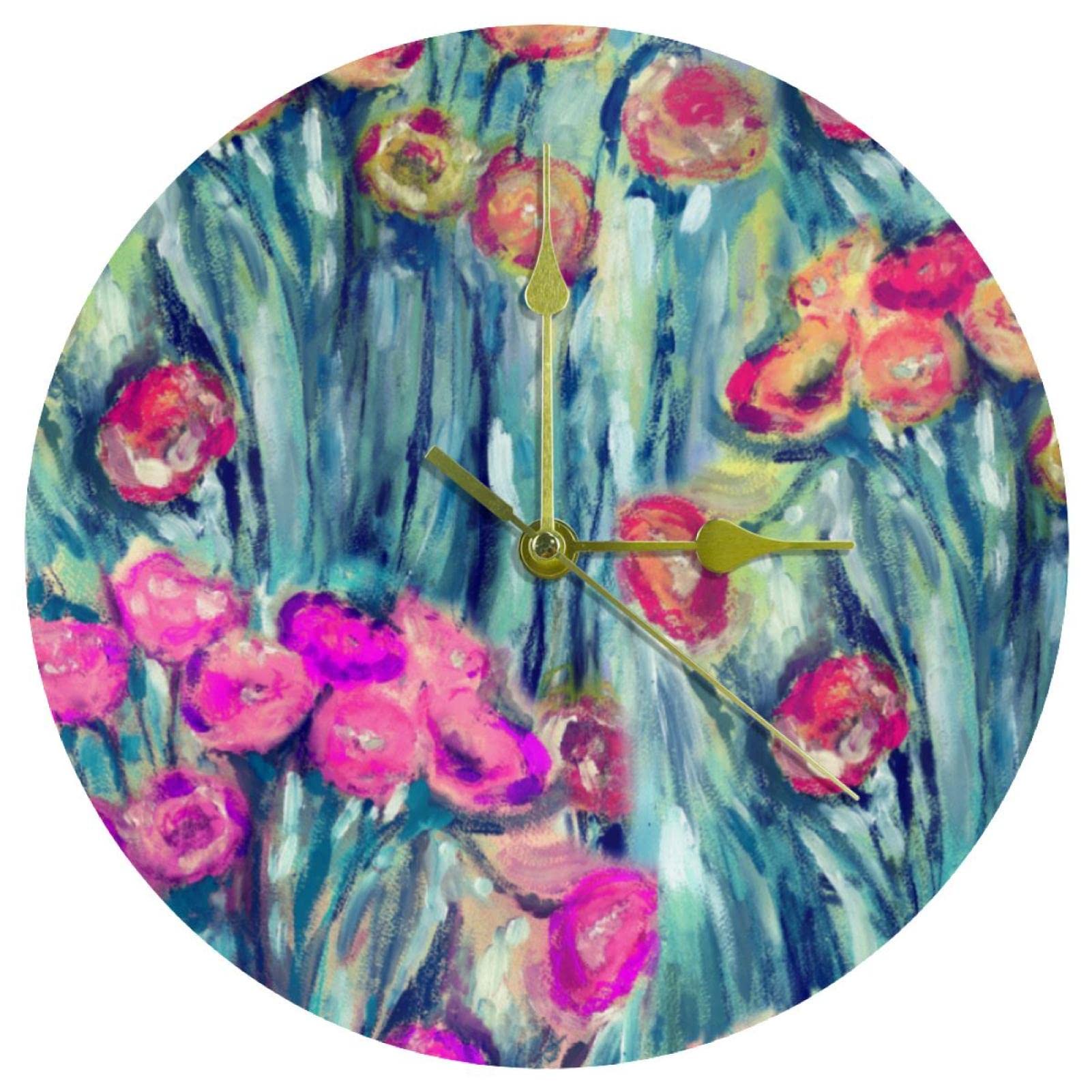 Horloge murale en acrylique fleur silencieuse sans tic-tac de 24 cm pour chambre