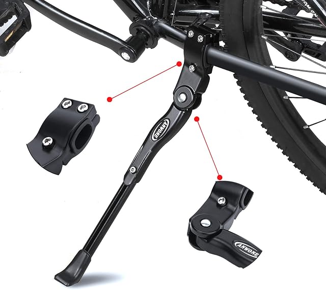 ANWONE Bike Kickstand, Adjustable Height Bike Stand With Anti-slip Rubber Foot, Universal Alloy Kick Stand for Mountain Bike, Road Bike and Folding Bike 22-28 (Black)