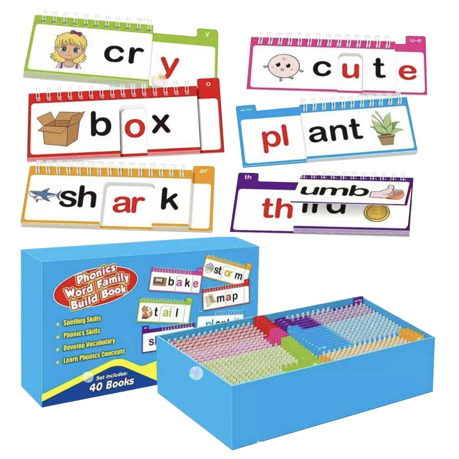 Word Family Build Book | 40 Pieces English Learning Books,Sight Words Flash Cards - for Kids Ages 3-8, Classroom, Preschool, Homeschool, Early Learning