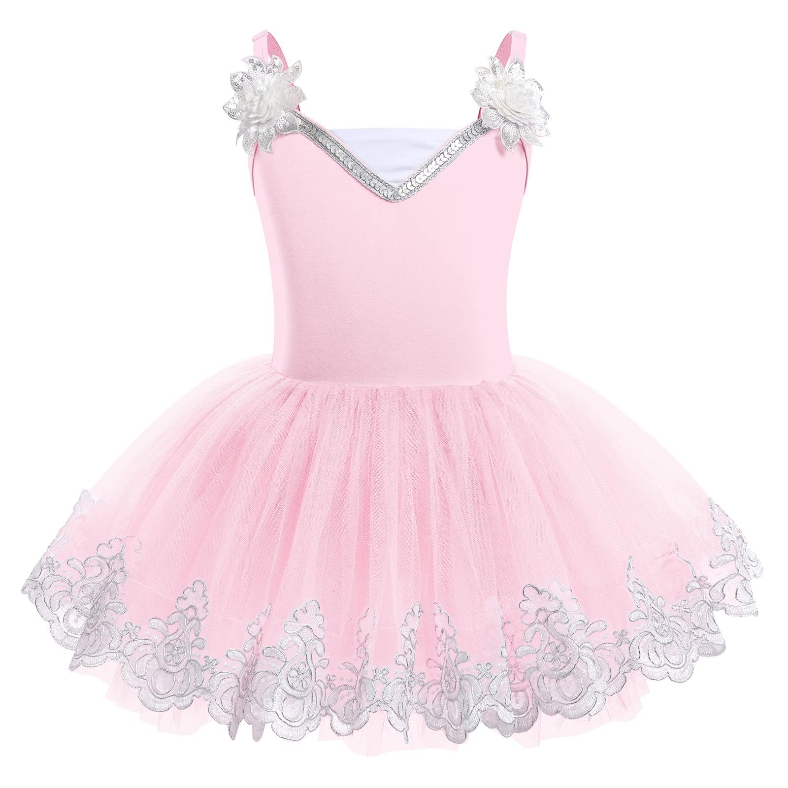 ODASDO Ballet Leotard For Girls Camisole Tutu Skirts Shiny Sequin Flower Embroidery Dance Dress Gymnastics Bodysuit Outfit-image-25
